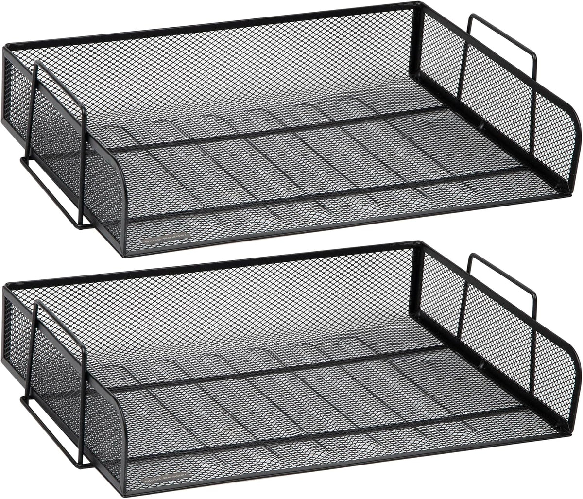 Mind Reader Stackable Paper Tray, Desktop Organizer, File Storage, Office, Metal Mesh, 2 Pcs., Black