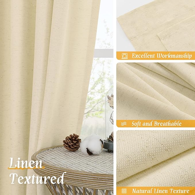 LAMIT Beige Linen Curtains for Windows 2 Panels Set, 48 Inch Linen Textured - Image 7