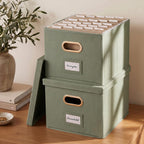 Decorative File Organizer Box Set of 2 - Collapsible Linen Filing Cabinets