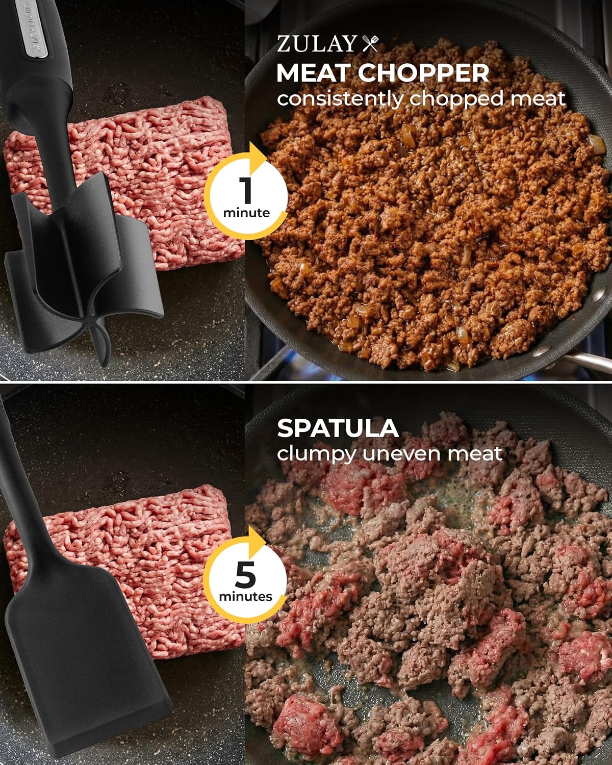 Zulay Kitchen Ground Meat Chopper Tool – 5-Blade Nylon Meat Chopper for Ground Beef, Non-Toxic Food Safe Meat Masher & Breaker, Heat Resistant to 180°C, Dishwasher Safe – Black