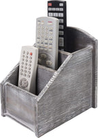 MyGift Graywashed Wood Remote Control Holder, 3-Compartment Organizer