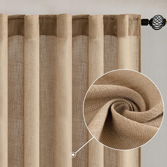 MIULEE Brown Linen Curtains 108 Inches Long - Image 2