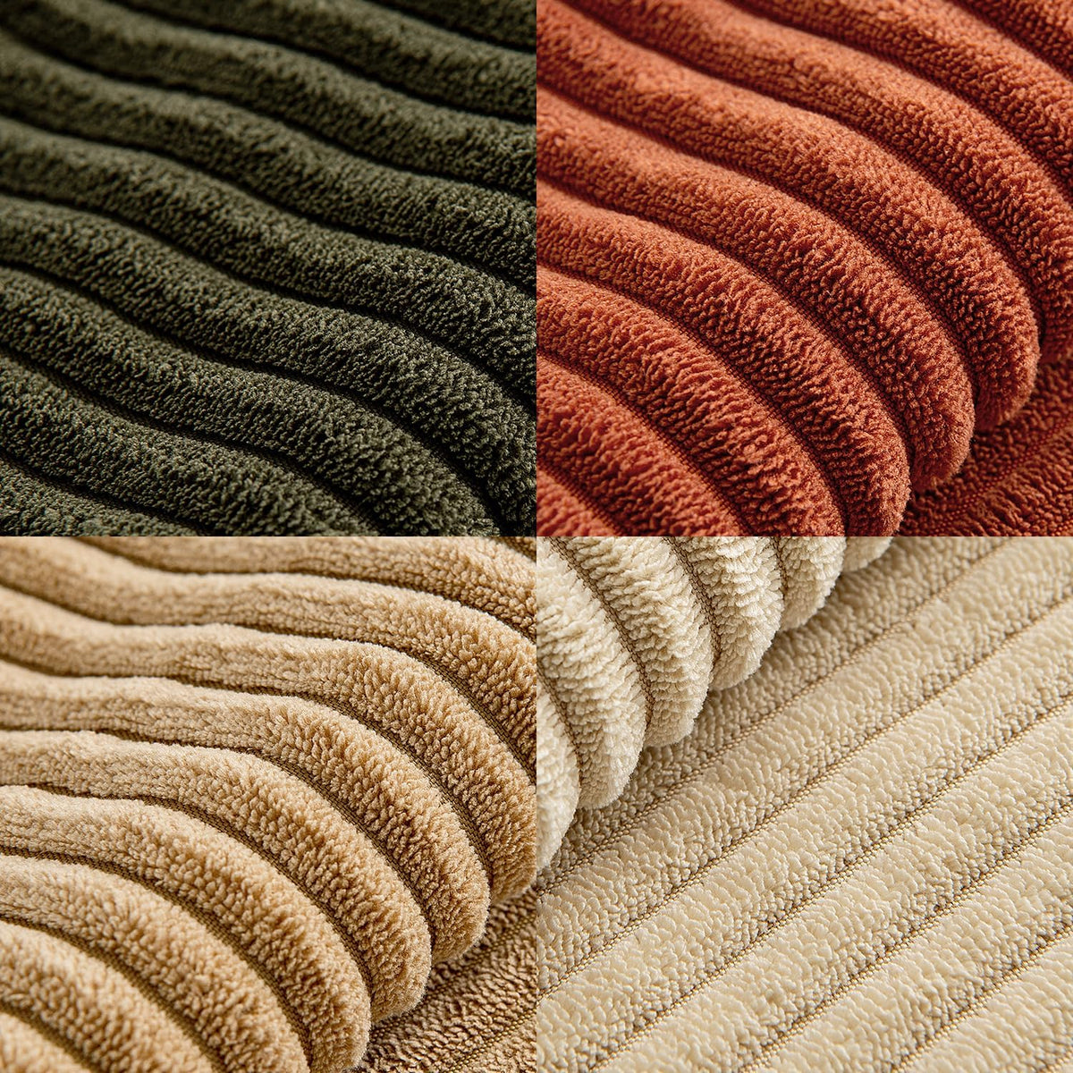 MIULEE Rust-Olive Green Decorative Throw Pillow Covers 18x18 Inch Set of 4 Boho Color-Clash Cushion Cases Farmhouse Pillow Cases Corduroy Striped Home Decor for Couch Sofa Living Room Bed