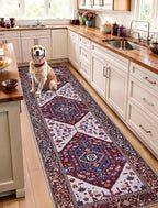 SERISSA Runner Rug for Hallways, Long Boho Rug Vintage Burgundy Navy Hallway - Image 2