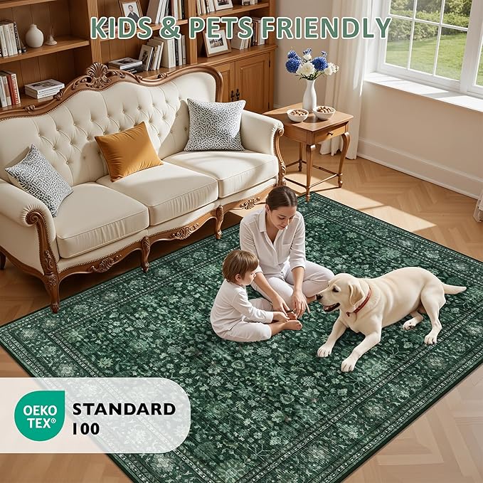 Area Rugs 10x14 Living Room Rug: Washable Rug Soft Vintage Distressed Floral - Image 8