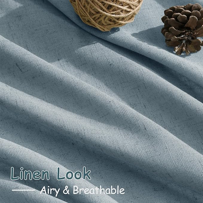 Nanspring Light Blue Linen Curtains Semi Sheer 96 Inches Long 2 Panels Set - Image 5