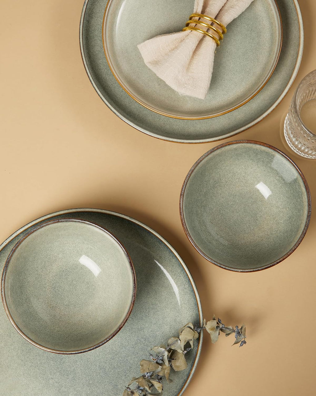 Ceramic Dinnerware Sets for 6, 18pcs Plates and Bowls Sets Dish Set