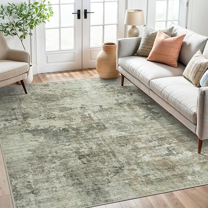 Area Rug 6x9 Abstract Living Room Washable Rugs Green Black Non Slip Low Pile - Image 8