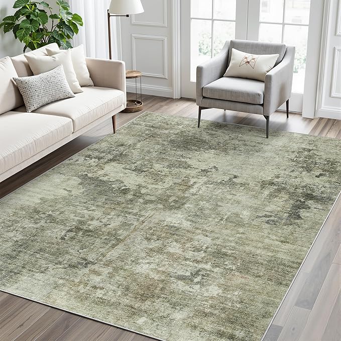 Soalmost Abstract Rug 5x7 Machine Washable Area Indoor Green Black Low Pile - Image 2