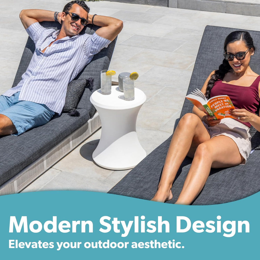 Coast Modern Outdoor Side Table - Lounger Table for Inside Pool or on Patio - All-Weather Furniture for Sun Shelf Up to 15" - White
