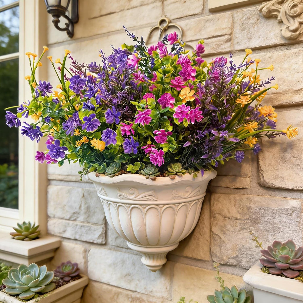 20 Pcs Artificial Flowers Outdoor, Faux Artificial Plants UV Resistant Plastic Flower Bulk for Hanging Planter Porch Window Home Wedding Fall Summer Decor