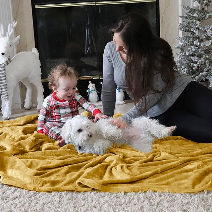 Bedsure GentleSoft Fleece Blankets King Size Gold Yellow - Image 8