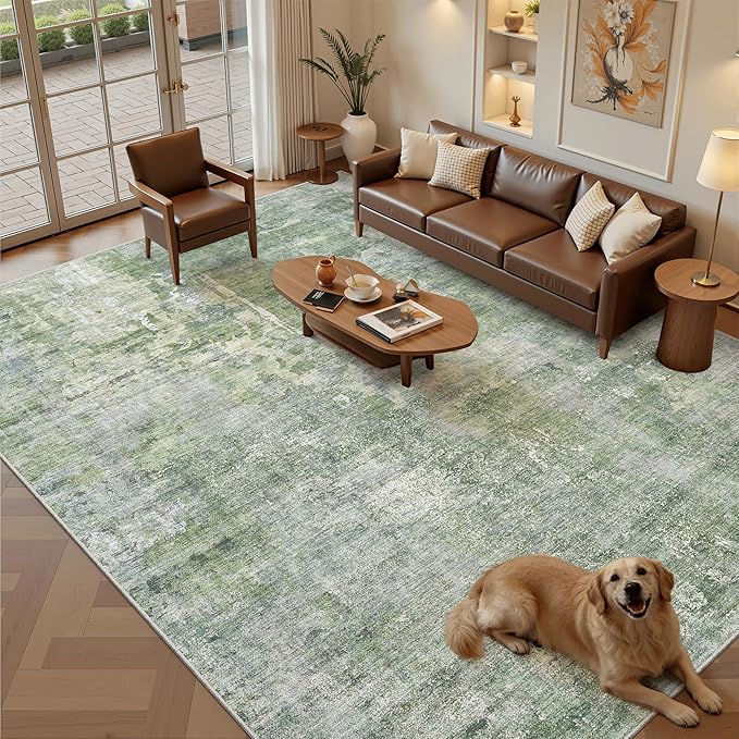 Abstract Rug 8x10 Large Living Room Rugs Neutral Modern Washable Area Rugs by Soalmost