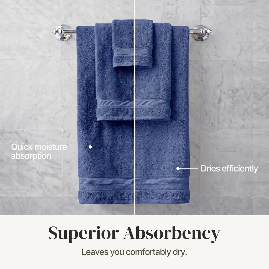 Modern Threads Spun Loft 6 Piece Bath Towel Set – 2 Bath Towels, 2 Hand Towels & 2 Washcloths – 100% Cotton, 600 GSM, Plush, Soft & Absorbent (Navy)