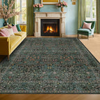 Washable Dark Green Rug for Living Room - Image 8