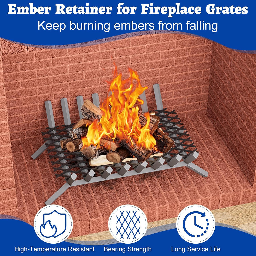 Ember Retainer for Fireplace Grates, 16 x 10 Inch Solid Steel Fireplace Grate Ember Retainer, Keep Burning Embers from Falling, Fire Place Accessories for Camping, Fire Pits, 2 Pack