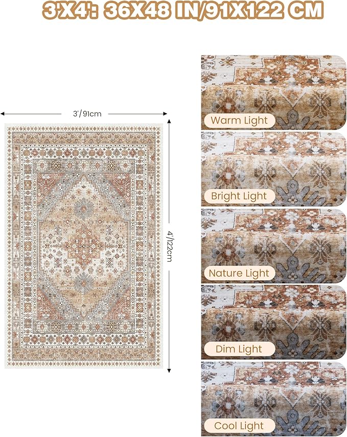 3x4 Washable Area Rug for Entryway, Soft Kitchen Rugs Non Slip for Dining Room - Image 2