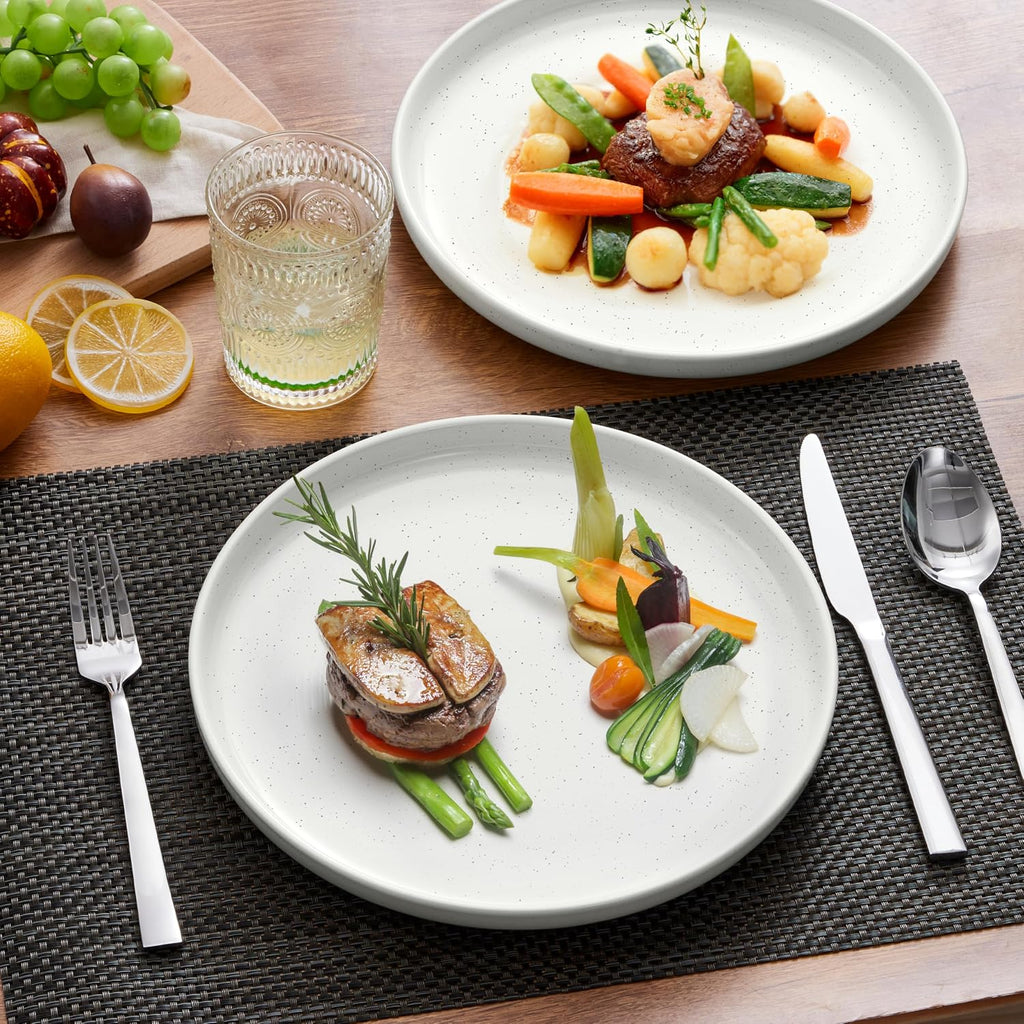 LIANYU Stoneware Salad Dinner Plates Set of 6, 7.75 Inch Porcelain Dinner Plate for Kitchen, Ceramic Dessert Dishes Set, Oven, Microwave & Dishwasher Safe, Scratch Resistant, Three-color