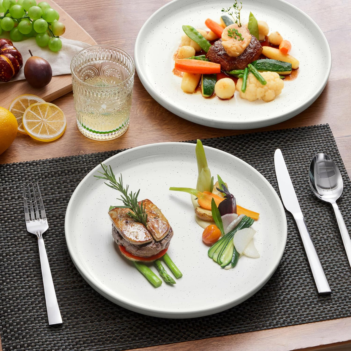 LIANYU Stoneware Salad Dinner Plates Set of 6, 7.75 Inch Porcelain Dinner Plate for Kitchen, Ceramic Dessert Dishes Set, Oven, Microwave & Dishwasher Safe, Scratch Resistant, Three-color