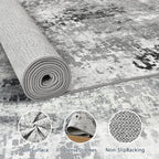 Living Room Rug 9x11 Gray Area Rugs Machine Washable Abstract Boho Large Rug - Image 2
