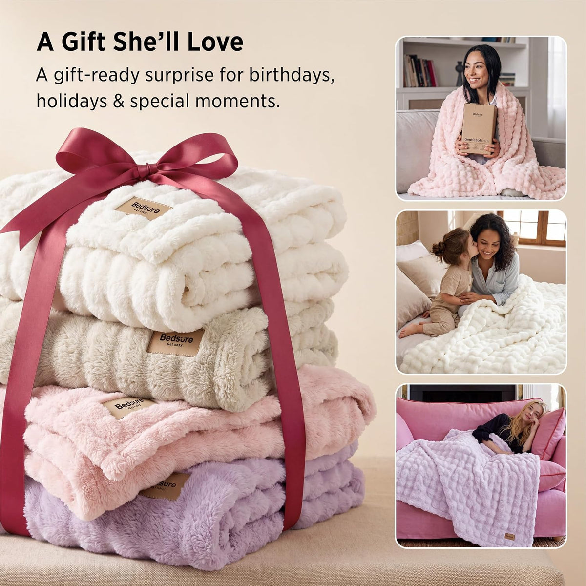 Bedsure Cloud Bubble Throw Blanket, Christmas Decor Gifts, Pink 50"×60"