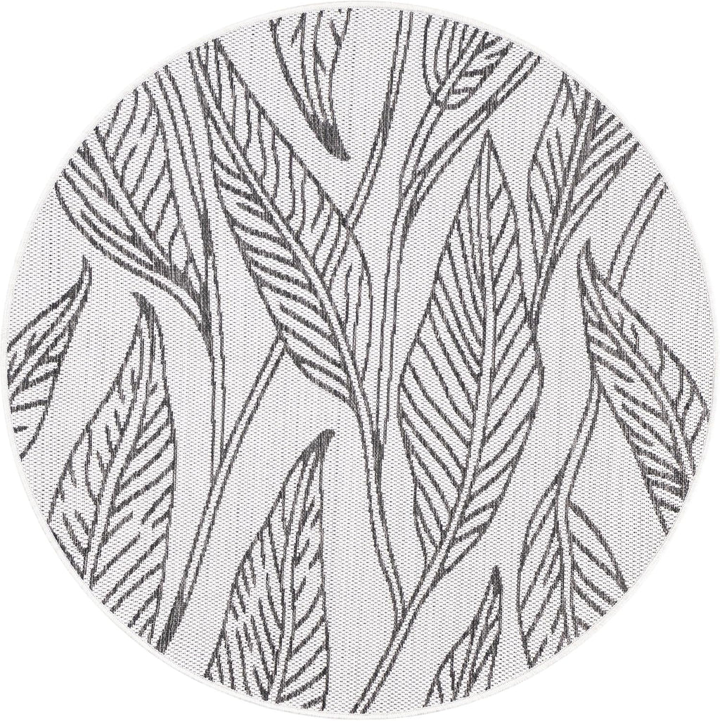 Unique Loom Outdoor Botanical Collection Area Rug - Leaf (2' x 6' 1" Runner, Charcoal Ivory)