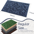 Boho Blue Floral Leaves Outdoor Indoor Entrance Doormats, Absorbent Durable - Image 2
