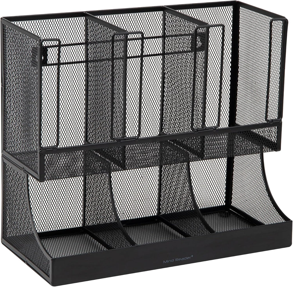 Mind Reader Multipurpose Countertop Organizer, Office Breakrooms, Cup and Condiment Station, Metal Mesh, Black