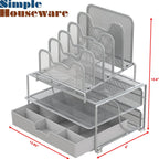 Simple Houseware Mesh Desk Organizer with Sliding Drawer, Silver