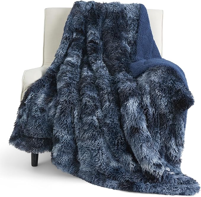 Bedsure GentleSoft Fluffy Navy Blue Throw Blanket, Tie Dye Blue Decor Navy Gifts by BEDSURE