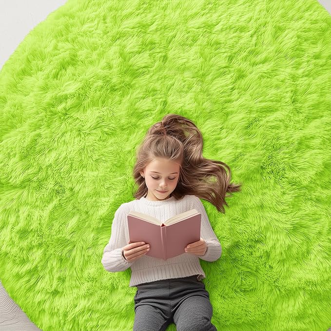OLANLY Lime Green Round Rugs for Bedroom by OLANLY