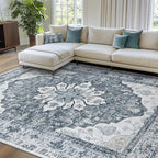 Area Rugs 7'x9' Washable Non-Slip, Floral Vintage Distress Print Pattern by RELEANY
