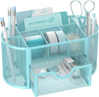 SUPEASY Mesh Desk Organizer, Desk Accessories & Workspace Organizers with Drawers, Pencil Holder for Desk with 9 Compartments for Office Suppliess, 8.6 x 4.3 x 4.1 Inch, Yellow