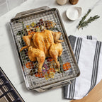 All-Clad Stainless Steel Half-Sheet Baking Pan 13" x 21" with Cooling Rack - Tri-ply Bonded for Consistent Baking- (Roast, Bake Cookies, Brownies and More) Professional Stainless Steel Bakeware