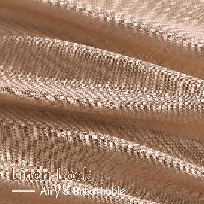 Nanspring Peach Linen Curtains 96 Inches Long Set - Image 3