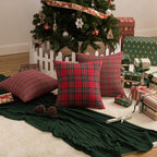 AQOTHES Christmas Plaid Decorative Throw Pillow Covers Red 18x18 Inches
