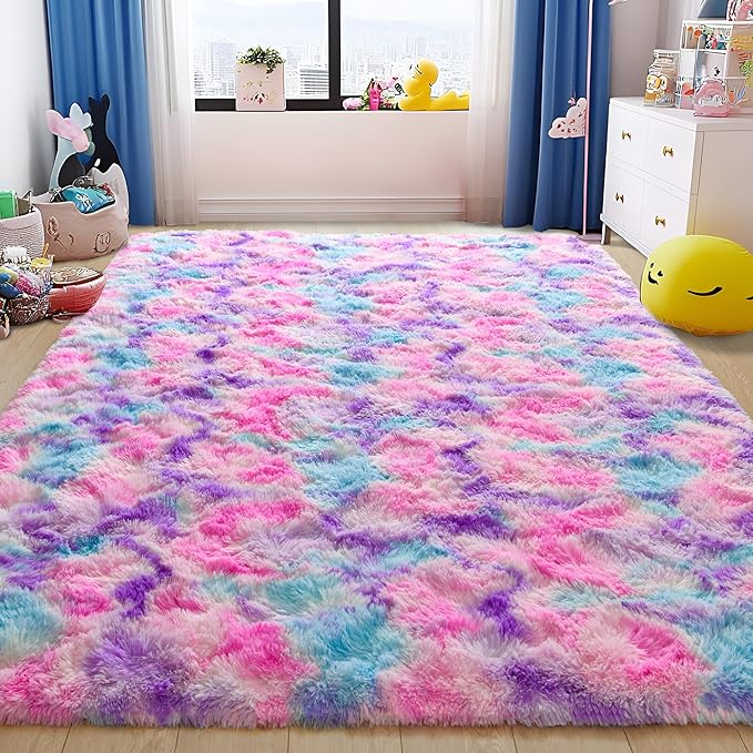 Tepook Soft Rainbow Rug for Girls Room, Cute Fluffy Girls Bedroom Rugs - Image 2