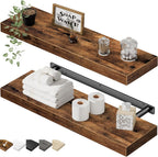 QEEIG Bathroom Long Floating Shelves for Wall (Brown, Set of 2, 23.6")