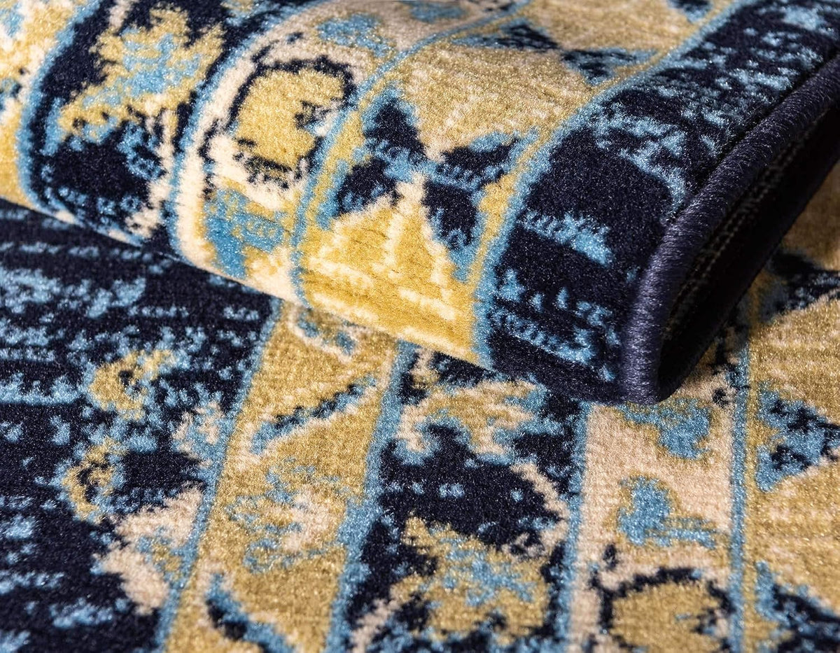 Unique Loom Taftan Collection Border Geometric Tribal Inspired Design Area Rug (4' 0 x 6' 0 Rectangular, Navy Blue/ Gold)