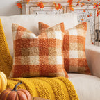 AQOTHES Plaid Fall Throw Pillow Covers Orange 18x18 Inch Set of 2