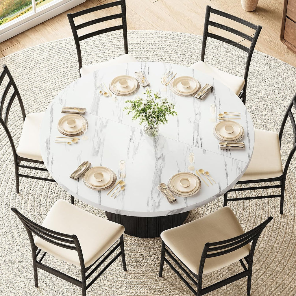 ComfyCorner 47" Round Dining Table, Circle Fluted Kitchen Table Only Marble