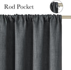 NICETOWN Charcoal Gray Faux Linen Room Darkening Rod Pocket Curtains 63 inch - Image 2