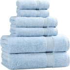 SUPERIOR Egyptian Cotton 6-Piece Towel Set, Bathroom Essentials, Towels for Bathroom, Apartment, Airbnb, Guest Bath, Face, Hand, Bath Towels, Washcloths, Absorbent, Fast Drying, Light Blue
