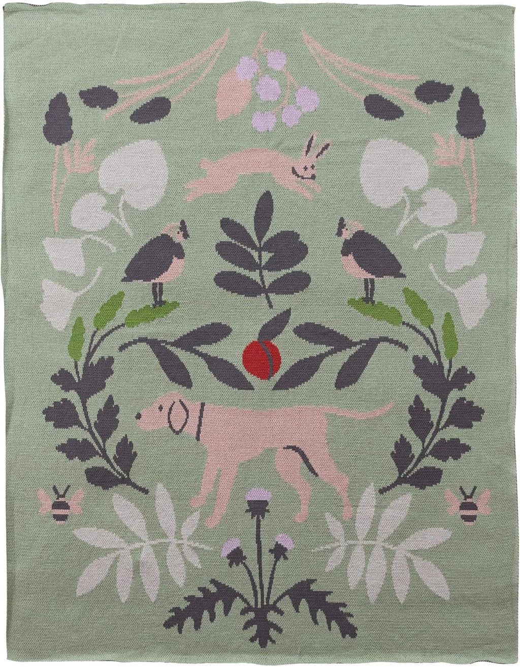 Creative Co-Op Cotton Knit Baby Blanket with Botanical and Animal Motifs, Multicolor
