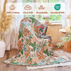 MSGKV Boho Throw Blanket for Bed Twin Size 100% Cotton Floral Blanket 60"x80" - Image 2