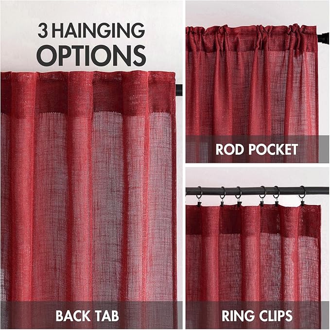 MIULEE Burgundy Red Linen Curtains 72 Inch Length - Image 3