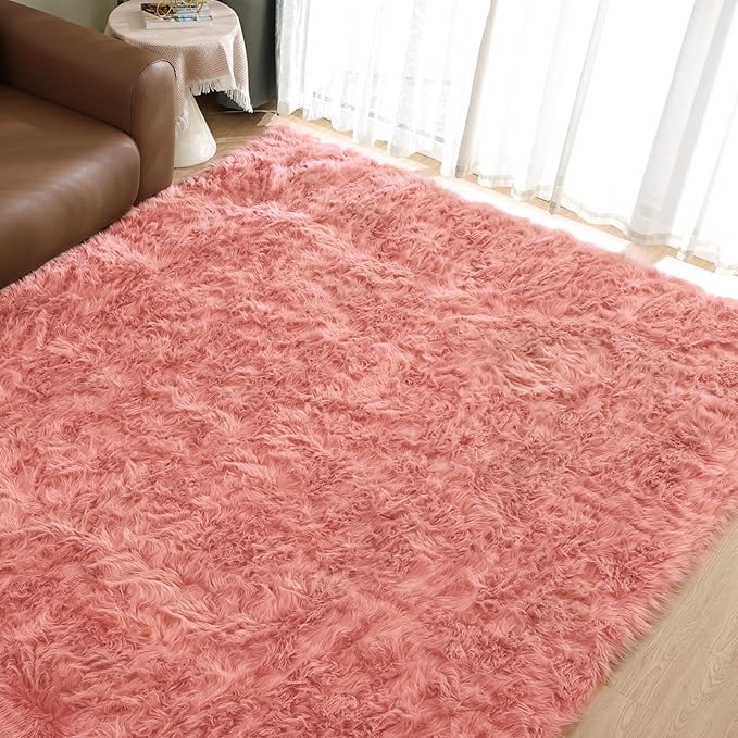 Goolela Pink Area Rug 9x12 Fluffy Fuzzy Furry Rug by Goolela