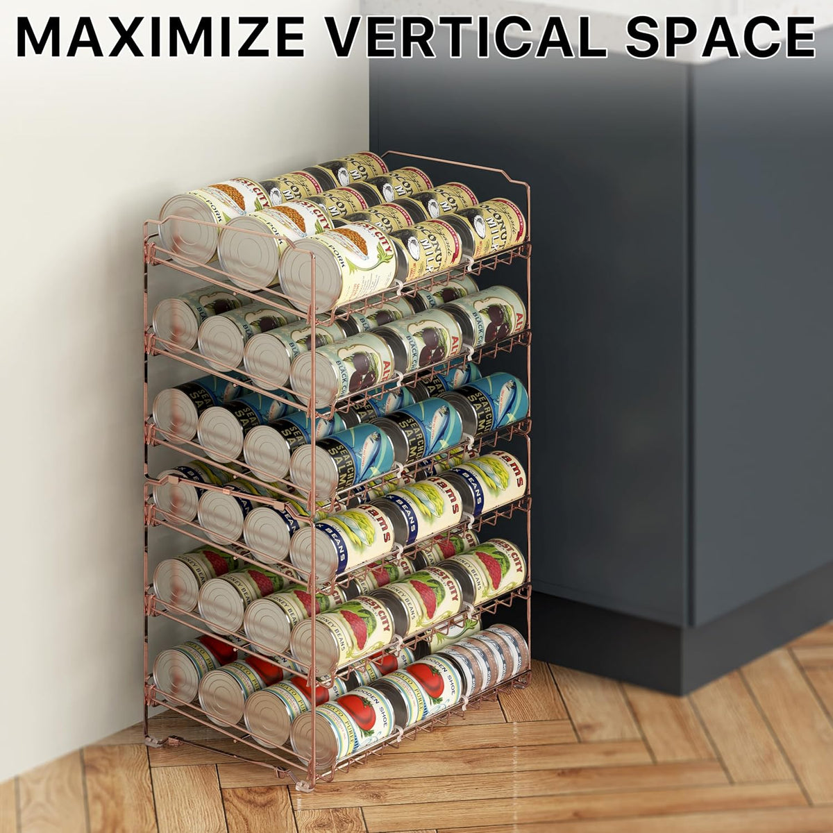 Simple Houseware 3-Tier Stackable Can Organizer Rack 36 Cans, Rose Gold