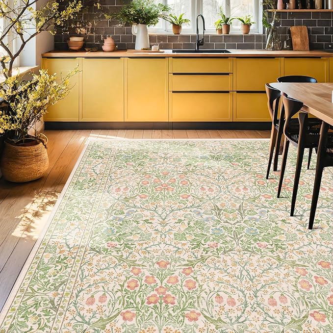Light Green Bedroom Rug, 7x10 Washable Area Rug Non-Slip - Image 6