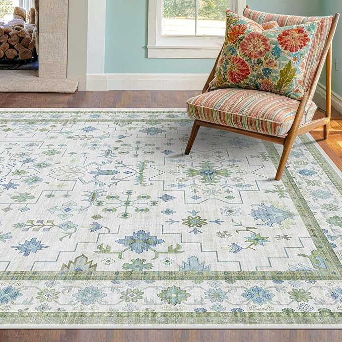 Blue and Green 4x6 Rugs for Small Living Room by HazoHaus